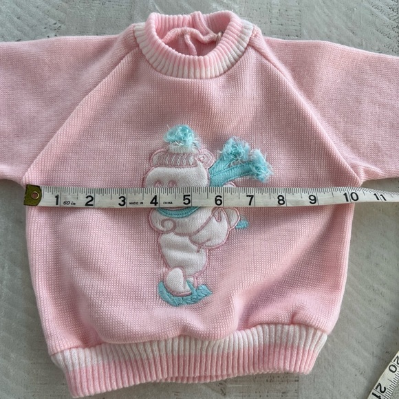 Vintage Little Girls 70’s Ice Skating Bear Pink Sweater Outfit in size 9-12 M - Picture 10 of 12